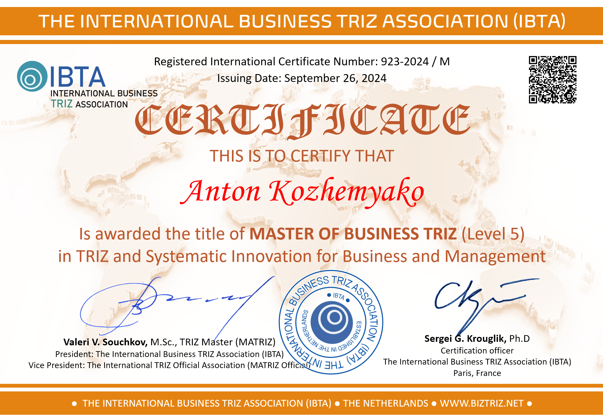 PowerPoint Slide Show IBTA Certificate 923 EN Anton Kozhemyako Level 5pptx 27 09 2024 18 53 12